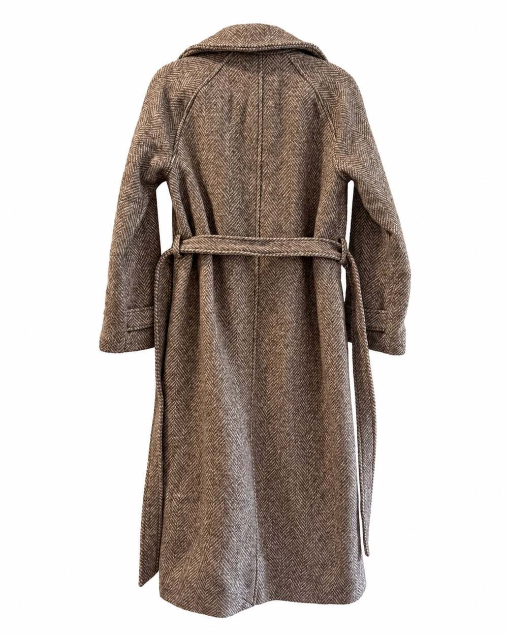 Abercrombie & Fitch Carrie Wool Blend Trench Coat Brown Herringbone Winter Coat - Picture 7 of 10